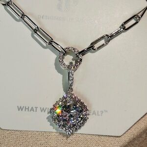 Bomp Party Diamond Cubic Zirconia Necklace Paperclip Chain Rhodium NK21586 New